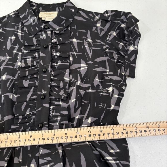 Kate Spade Nelli 100% Silk Fit Flare Dress sz 2 Black Gray Abstract Print Career - Picture 13 of 14